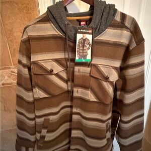 Quiksilver Brown & Gray Striped Lightweight Hooded Shirt Jacket New Tags